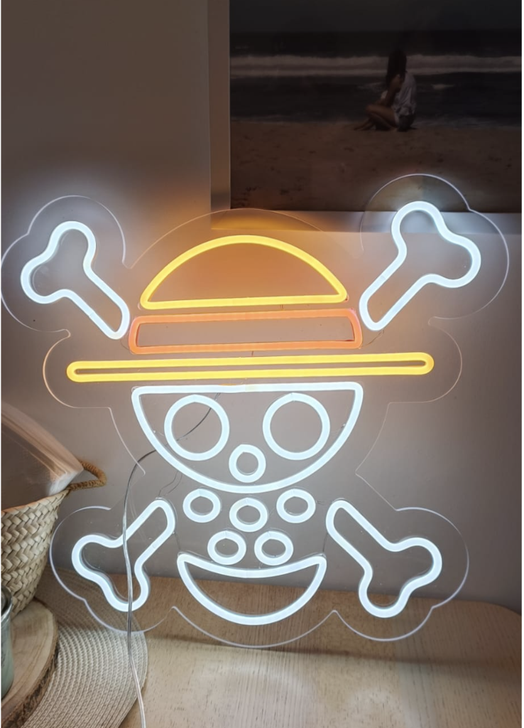 Arte neon em LED com tema anime para parede